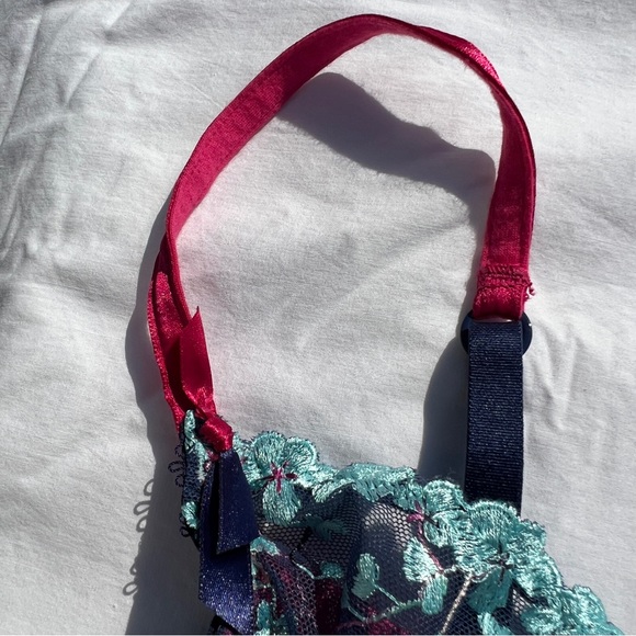 Aubade Embroidered Demi Bra in Blue and Pink, 34C - Picture 9 of 13